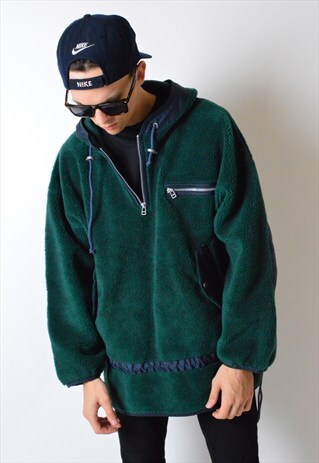 VINTAGE 90S 1/4 ZIPPER DROP SHOULDER FLEECE HOODIE JACKET