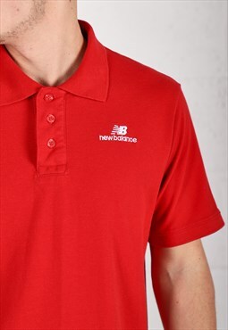 Vintage New Balance Polo Shirt Red Short Sleeve Tee Small