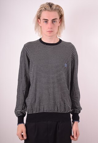 FRED PERRY MENS VINTAGE JUMPER SWEATER XL BLACK STRIPES 90S