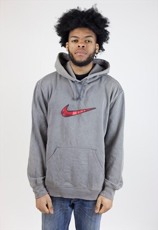 VINTAGE 90S NIKE GREY RED SWOOSH HOODIE
