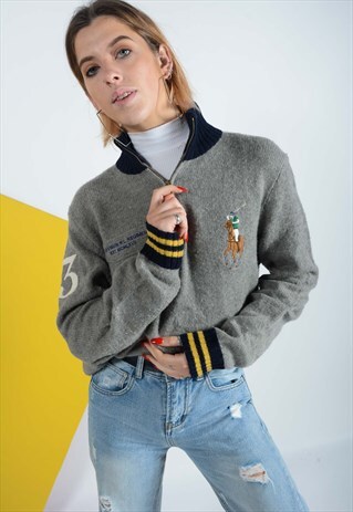 VINTAGE RALPH LAUREN 1/4 ZIP JUMPER GREY WITH LOGO