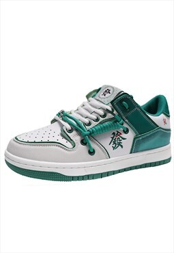 Double lace sneakers retro classic trainers in green white