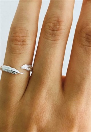 925 STERLING SILVER ADJUSTABLE FEATHER RING