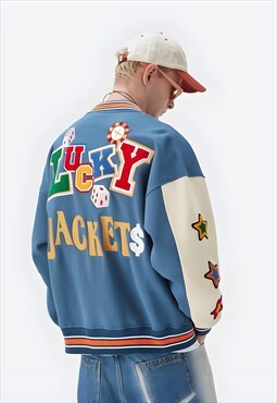 Blue patched embroidered varsity jacket LUCKY