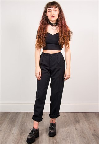 VINTAGE 90'S BLACK HIGH WAIST SMART STRAIGHT LEG TROUSERS