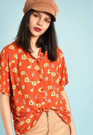 90S RETRO FLORAL PRINT BLOUSE SHIRT TOP