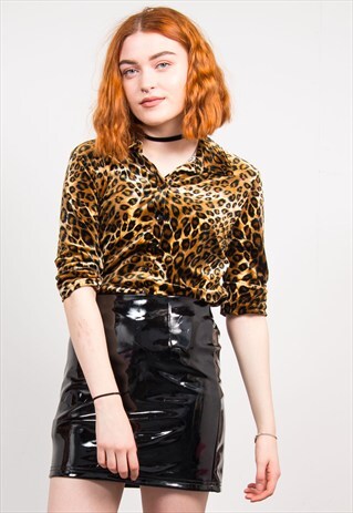 VINTAGE 90'S LEOPARD PRINT VELVET SHIRT BLOUSE