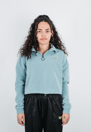 LIL LOTUS CROPPED HALF ZIP FLEECE - BLUE