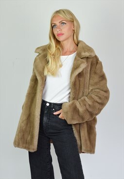 Premium Vintage 70s Soft Blonde / Light Brown Faux Fur Coat