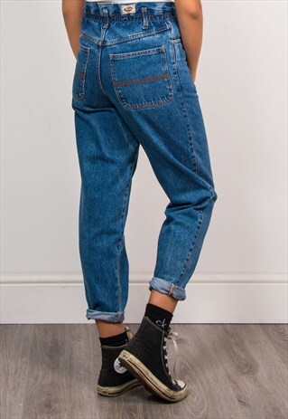 VINTAGE 90'S DARK BLUE DENIM HIGH WAIST MOM JEANS