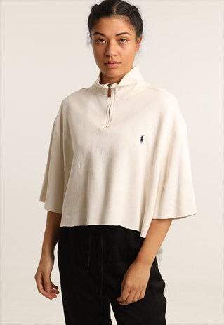 RALPH LAUREN EMBROIDERED CROP SHORT SLEEVE 1/4ZIP SWEATSHIRT