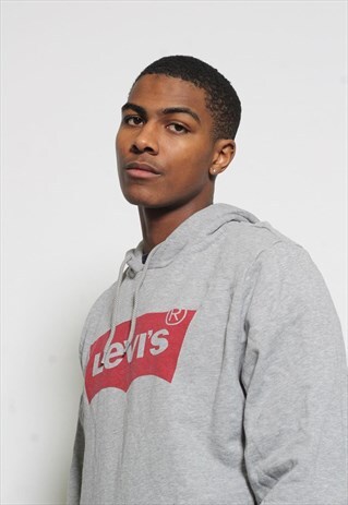 VINTAGE LEVIS PRINT LOGO HOODIE GREY