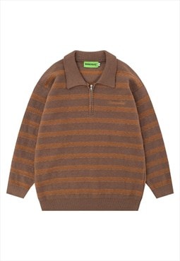 Knitted polo shirt grunge retro jumper textured top in brown