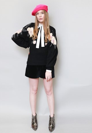 VINTAGE 1980'S BLACK FLORAL SEQUIN EMBELLISHED JUMPER.