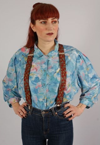 VINTAGE WIDE BURGUNDY PAISLEY SUSPENDERS