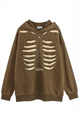 Rib bones hoodie skeleton pullover skull jumper skater top 