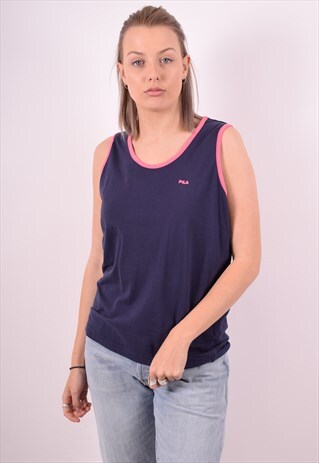 FILA WOMENS VINTAGE VEST TOP LARGE BLUE 90S