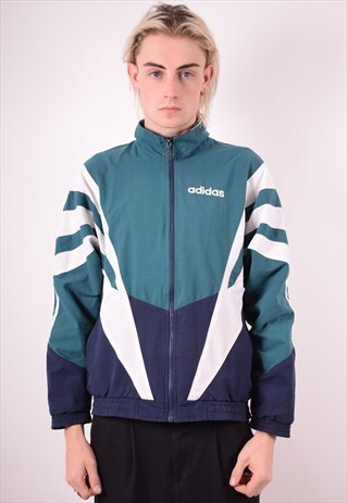 ADIDAS MENS VINTAGE TRACKSUIT TOP JACKET MEDIUM BLUE 90S