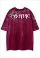 GOTHIC T-SHIRT BAT PRINT TEE ACID WASH PUNK TOP IN RED