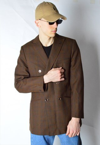 VINTAGE 70S BROWN CHECK WOOL BLEND BLAZER