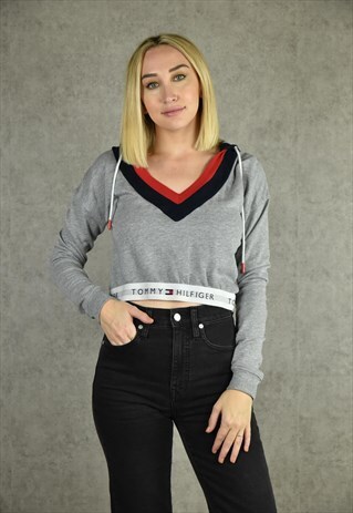 VINTAGE TOMMY HILFIGER CROPPED HOODIE SWEATSHIRT