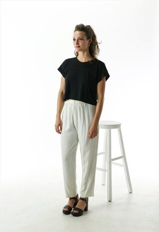 WHITE STRIPPED PANTS / HIGH WAISTED STRAIGHT PANTS