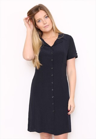 VINTAGE 90S NAVY POLKADOT SHIRT MINI DRESS