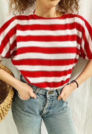 VINTAGE 80S PARISIAN NAUTICAL KNIT HAUTE BOHEME BLOUSE TOP