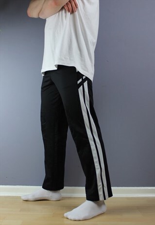 VINTAGE UNBRANDED JOGGERS IN BLACK WHITE DRAWSTRINGS