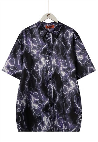 OVERSIZE LIGHTING BOLT PRINT SHIRT ABSTRACT SHORT SLEEVE TOP