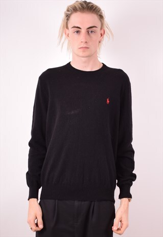 POLO RALPH LAUREN MENS VINTAGE JUMPER SWEATER LARGE BLACK 90