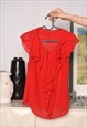 VINTAGE Y2K 00S RETRO SEXY DRAPED RED BLOUSE TOP