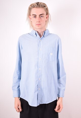 CHAPS MENS VINTAGE SHIRT SMALL BLUE 90S