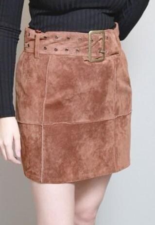 VINTAGE 1970'S SANDRA ANGELOZZI BROWN SUEDE MINI SKIRT