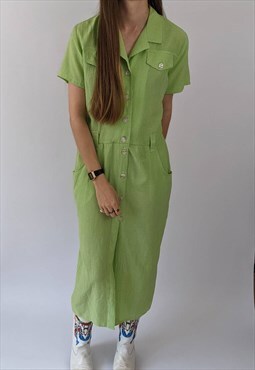 Vintage Green Gingham Midi Dress