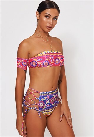 RAINA AZTEC HIGH WAISTED BARDOT BIKINI