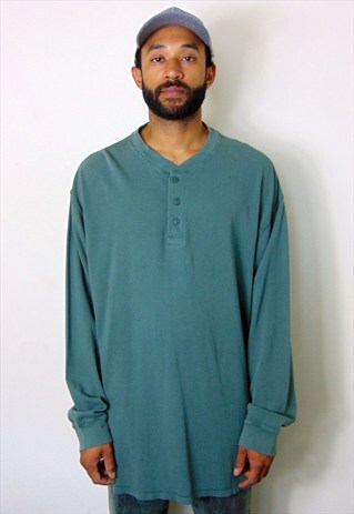 90S OVERSIZE SPORTSWEAR LONG SLEEVE SAGE GREEN HENLEY XXL