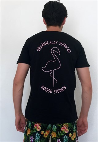 GOOSE STUDIOS ORGANIC COTTON FLAMINGO GRAPHIC T-SHIRT BLACK