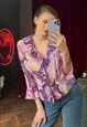 FLORAL BUTTON UP CHIFFON BLOUSE WITH RUFFLES AND BELL SLEEVE
