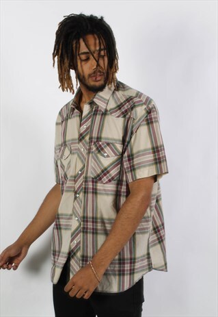 VINTAGE WRANGLER SHORT SLEEVE CHECK WESTERN SHIRT MULTI
