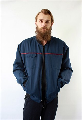 VINTAGE 90'S AMAZING CLASSIC BLUE BOMBER JACKET WITH ZIP