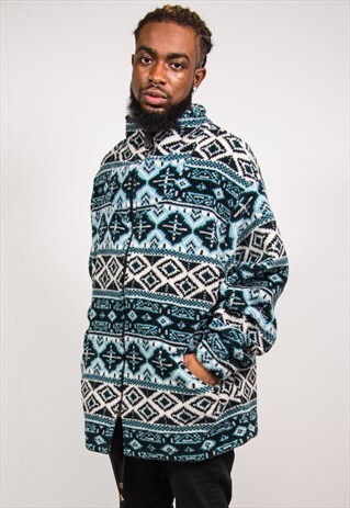 90'S FAIRISLE VINTAGE AZTEC PATTERN WARM FLEECE JACKET