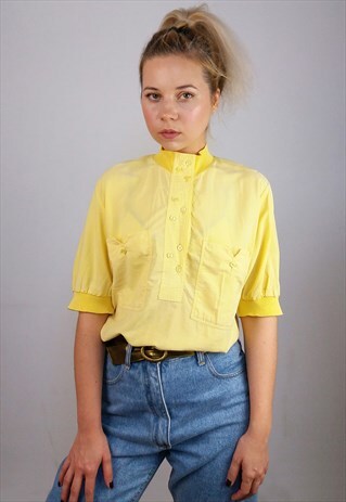 HAMMERLE VINTAGE 80'S RETRO HIGH COLLAR VISCOSE BLOUSE / TOP
