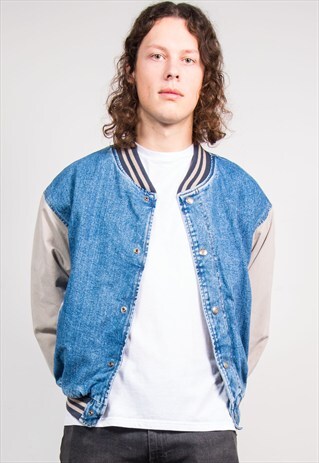 90'S VINTAGE USA BASEBALL STYLE DENIM BOMBER JACKET