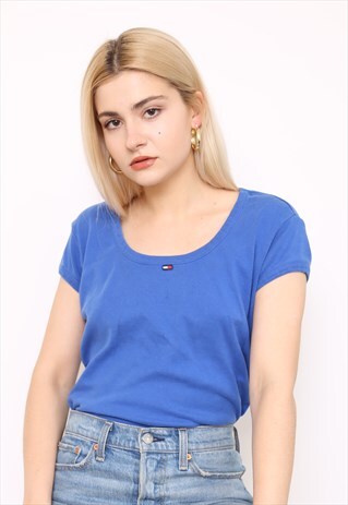 VINTAGE 90S TOMMY HILFIGER BLUE TOP T-SHIRT