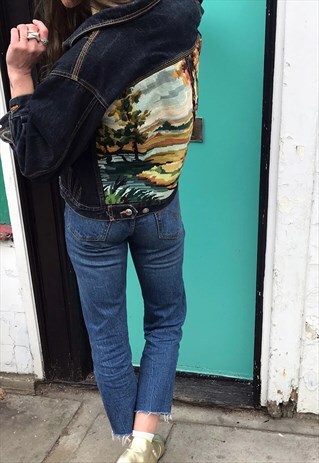FRANKIE. DENIM JACKET REWORKED WITH VINTAGE TAPESTRY