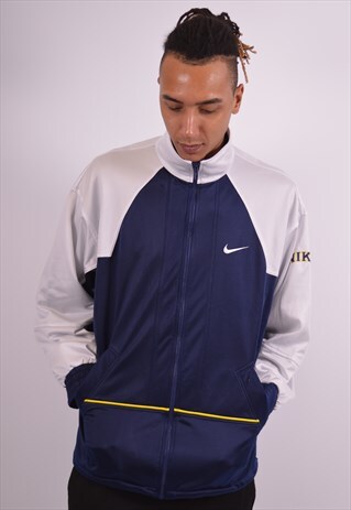 NIKE MENS VINTAGE TRACKSUIT TOP JACKET LARGE NAVY BLUE 90S