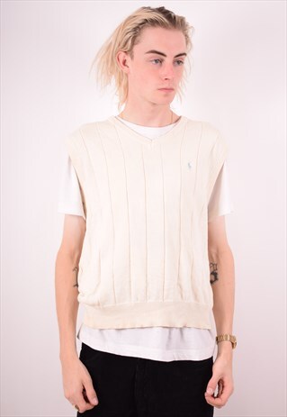 RALPH LAUREN MENS VINTAGE VEST TANK TOP LARGE WHITE 90S