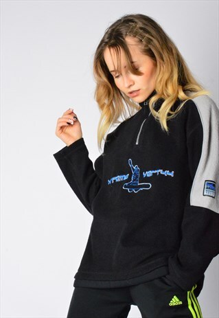 VINTAGE 90S BLACK EMBROIDERED SKI SNOWBOARD FLEECE PETITE