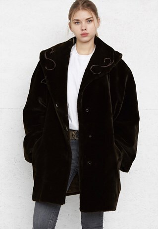 VINTAGE BROWN FAUX FUR COAT
